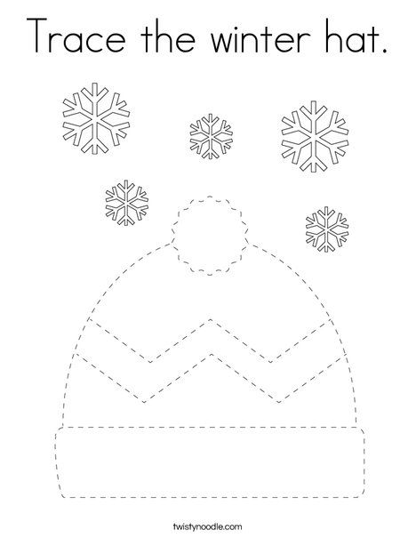 Trace the winter hat Coloring Page - Twisty Noodle K4 Activities, Winter Sports Crafts, Hat Coloring Page, January Preschool, Winter Worksheets, Montessori Teacher, Preschool Winter, Coloring Pages Winter, Twisty Noodle