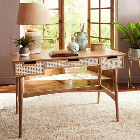 Artis Rattan Desk | Pier 1 Rattan Desk, Home Office Design, Dining Room Sets, Home Office Desks, Home Office Furniture, Inspired Homes, New Room, Bedroom Makeover, Room Inspo