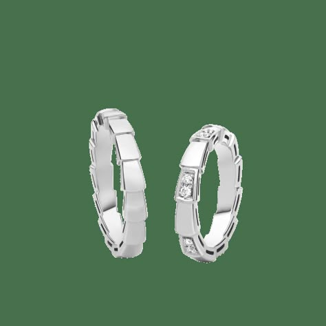 Serpenti Viper White Gold Couples' Rings with Diamonds | Bvlgari Bvlgari Wedding Ring, Wedding Rings Couple, Wedding Ring Couple, Rings With Diamonds, Rings And Bands, Couples Rings, Couple Ring Design, Luxury Wedding Rings, Engagement Rings Couple