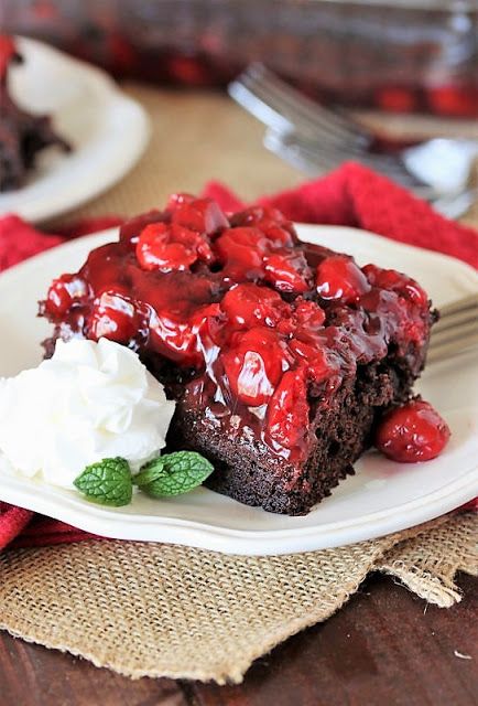 Mom's Chocolate Cherry Upside-Down Cake (The Kitchen Is My Playground) Chocolate Cherry Upside Down Cake, Cherry Upside Down Cake, The Kitchen Is My Playground, Cake With Cherry, Egg Free Cakes, Canning Cherry Pie Filling, Xmas Treats, Cake Image, Canned Cherries