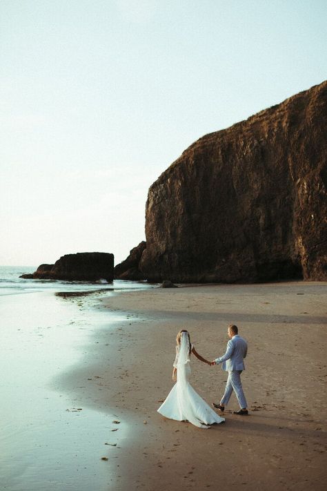 Alixann Loosle Photography, Oregon Coast Elopement, Oceanside Oregon, elopement inspiration, oregon coast elopement locations, beach elopement, canon beach, moody elopement photos, bride pose ideas, couples pose ideas, elopement tips, fitted wedding dress, wedding veil, sunset photos Oregon Beach Wedding, Oceanside Oregon, Canon Beach Oregon, Wedding Pictures Beach, Beach Wedding Pics, Engagement Photo Shoot Beach, Moody Elopement, Canon Beach, Oregon Coast Elopement