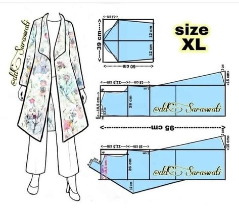 Pola Outer Panjang, Pola Kardigan, Pola Jaket, Outer Pattern, Outer Batik, Pola Blus, Projek Menjahit, Sewing Measurements, Tunic Sewing Patterns