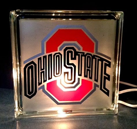 Ohio State Diy, Ohio State Rooms, Ohio State Crafts, Buckeye Crafts, Unique Christmas Gifts Diy, Decorative Glass Blocks, Football Lights, Glass Block Crafts, Football Crafts