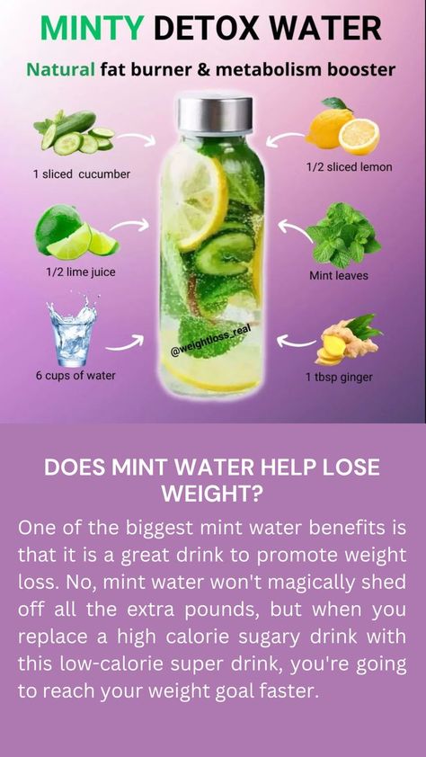 7 best detox water for weight loss 1. Cinnamon Water with Honey. 2. Detox Drink ABC. 3. Orange and Carrot Detox Drink. 4. Lemon Ginger Detox Drink. 5. Cucumber and Mint Detox Drink. 6. Green Tea. 7. Cranberry Juice Detox Drink. Check the link for some amazing smoothie recipes for weight loss. #losingweight #eatinghealthy #smoothierecipes #weightloss Mint Water Benefits, Ginger Detox Drink, Cranberry Juice Detox, Best Detox Water, Cinnamon Water, Ginger Detox, Flat Belly Smoothie, Mint Water, Natural Fat Burners