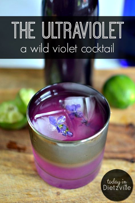 Specialty Cocktail, The Ultra Violet! Purple Drinks Alcohol, Violet Cocktail, Violet Syrup, Simple Syrup Cocktails, Wild Violets, Purple Drinks, Vodka Lime, Purple Cocktails, Foraging Recipes