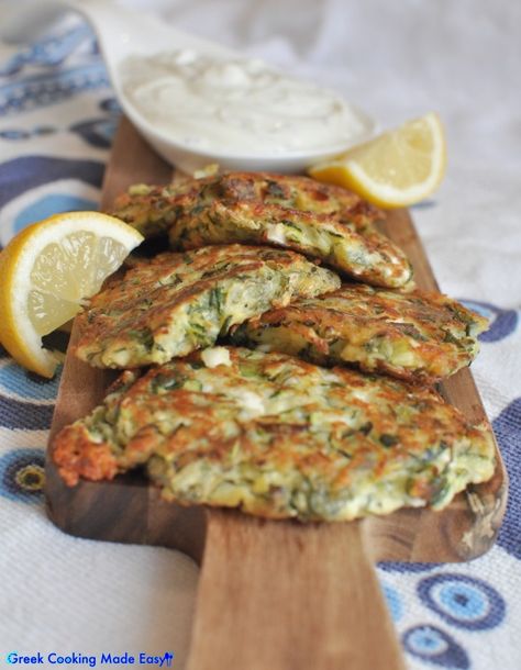 Courgette Fritters-Kolokythokeftedes — Greek Cooking Made Easy Greek Meals, Vegetable Patties, Courgette Fritters, Greek Vegetables, Courgette Fritter, Eat Greek, Lenten Recipes, Geek Food, Greek Cooking