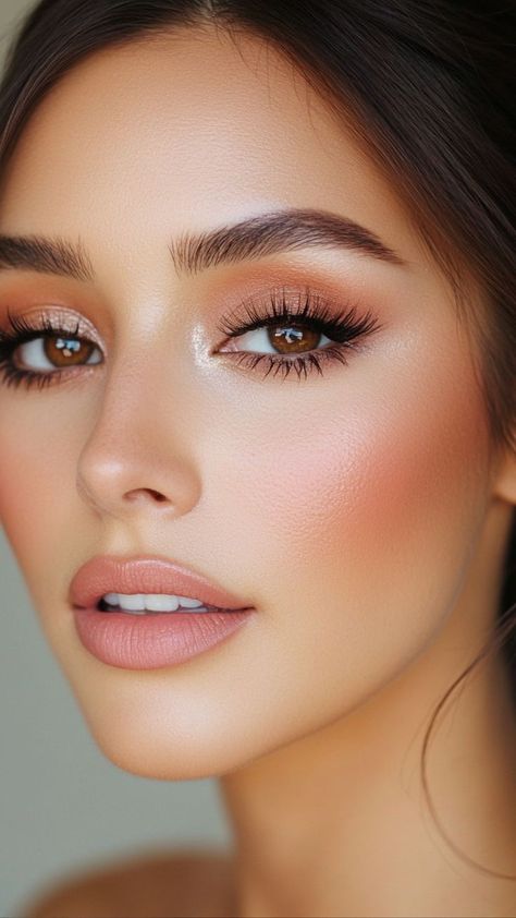 Simple Makeup Bridal Look, Makeup For Wedding Simple, Bridesmaids Makeup For Brown Eyes, Simple Makeup Looks For Big Eyes, Romantic Soft Glam Wedding Makeup, Small Eye Bridal Makeup, Bridal Make Up Simple, Natural Makeup For Brown Eyes Wedding, Natural Makeup Look For Wedding Bridesmaid