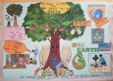 SAVE TREES ,SAVE EARTH EARTH DAY - chart making for school project Environment Day Collage Making, Earth Day Chart Ideas, Earth Day Chart, Collage Making Ideas For School, Earth Day Collage, Save Tree Save Earth, Story Format, Earth School, Project Poster