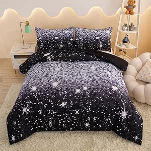 MWMWMW Black Glitter Comforter Set Twin Size for Boys Teen, Sparkle Galaxy Twinkle Starlight Comforter for Kids Adult, 2 Piece Black Grey Ombre Bedding Set with 1 Pillowcase Ombre Bedding, Black Grey Ombre, Grey Ombre, Comforter Set, Black Glitter, Bed Comforters, Comforter Sets, Kid Stuff, Twinkle Twinkle