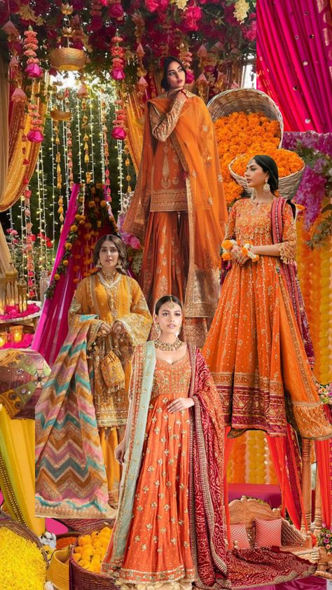 #myfirstshuffle #mehndi #mehndidecor #mayoon #orangedress Orange Mehndi Dress, Mehndi Function Dress Outfit, Mehndi Function Dress, Mehndi Function Dresses, Mendhi Ideas, Dulhan Lehenga, Indian Floral Decor, Mendhi Outfit, Mehendi Dress