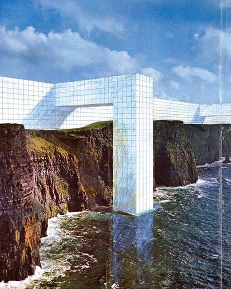 The Continuous Monument (On the Rocky Coast), by Superstudio Paper Architecture, Conceptual Architecture, Rem Koolhaas, Architecture Collage, Outdoors Tattoo, Design Movements, Architecture Student, Aesthetic Vintage, Architecture Model