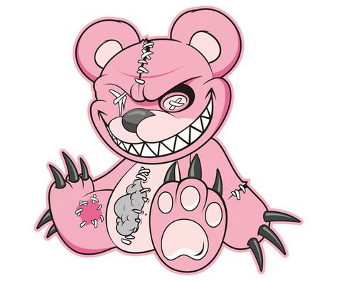 Evil Teddy Bear, Voodoo Doll Tattoo, Teddy Bear Drawing, Bear Decal, Cute Zombie, Doll Tattoo, Bear Drawing, Posca Art, Pink Teddy Bear