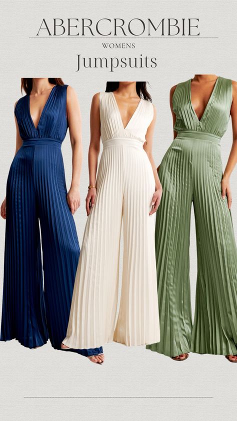 How perfect are these jumpsuits for a spring or fall wedding! With wedding season coming up these would be perfect for a bachelorette party or the wedding! #abercrombiefind #abercrombie Follow my shop @Lo_Novi1 on the @shop.LTK app to shop this post and get my exclusive app-only content! #liketkit #LTKwedding #LTKfindsunder100 #LTKstyletip @shop.ltk https://liketk.it/4seE5 Wedding Guest Outfit Jumpsuit, Neutral Jumpsuit, Jumpsuit Wedding Guest, Reception Outfit, Wedding Outfit Guest, Pleated Jumpsuit, Crepe Jumpsuit, Wedding Jumpsuit, Guest Attire