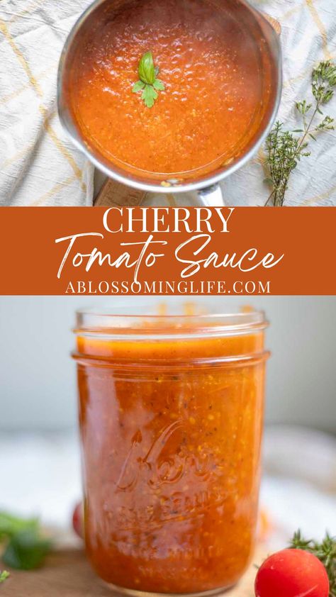 The best homemade cherry tomato sauce has robust flavors of sweet cherry tomatoes, garlic, Italian seasoning, and onions to make the most flavorful sauce. Perfect for pasta dinners or a dipping sauce, you will just love this recipe. Cherry Tomato Pasta Sauce, Real Food Dinner, Food Dinners, Nourishing Recipes, Cherry Tomato Recipes, Cherry Tomato Sauce, Fresh Tomato Recipes, Cherry Tomato Pasta, Tomato Pasta Sauce