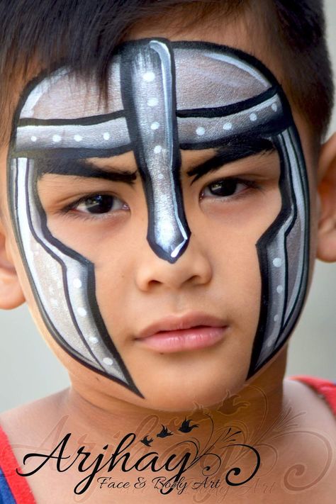 Knight face paint AriJay Prince Face Paint, Ren Faire Face Paint, Christian Face Painting Ideas For Kids, Medieval Face Paint Ideas, Knight Face Paint, Christian Face Paint, Christian Face Painting, Face Painting Boys, Boys Face Paint