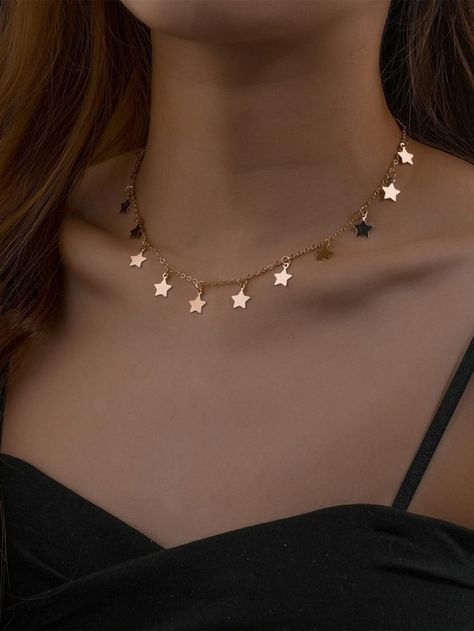 Tiny Star Necklace, Letter Charm Necklace, Metal Pendant Necklace, Pretty Jewelry Necklaces, Star Necklace Silver, Star Necklace Gold, Star Pendant Necklace, Stone Beaded Necklace, Fancy Jewelry