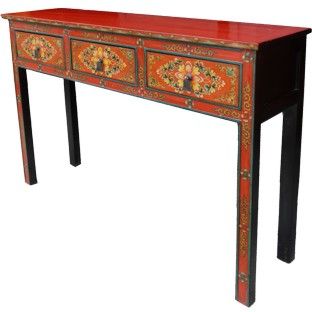 Red Tone Tibetan 3 Draw Console Hall Table Chinese Table, Flora Design, Red Tone, Hall Table, Clear Coat, Entertainment Center, Console Table, Drawers, Shelves