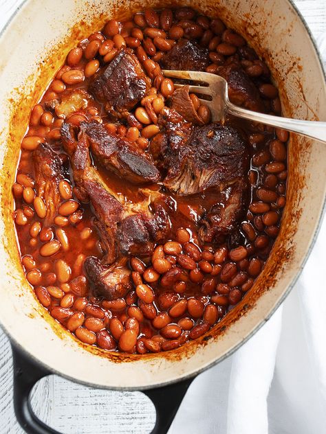 Oven or Slow Cooker Pork and Beans Pork Roast And Beans Crock Pot, Pork And Beans Recipe Crockpot, Pork And Beans Recipe, Pork And Beans, Beans In Crockpot, Baked Recipes, Pork Shoulder Roast, Pork N Beans, Baked Bean Recipes