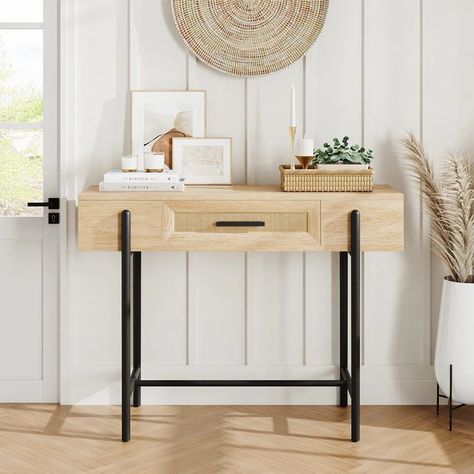 Bay Isle Home 39.3'' Console Table & Reviews - Wayfair Canada Entry Table With Drawers, Modern Entry Table, Wood Entry Table, Rattan Console Table, Rattan Console, Sofa Table With Drawers, Entryway Table With Storage, Small Entryway Table, Narrow Entryway Table