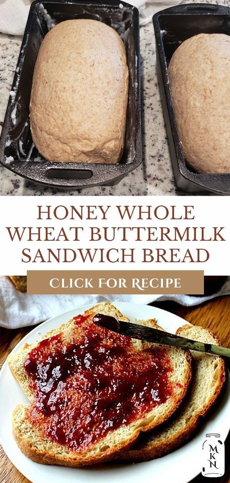 Easy Sandwich Bread, Easy Sandwich Bread Recipe, Whole Wheat Sandwich Bread, Honey Whole Wheat Bread, Wheat Sandwich Bread, Sandwich Bread Recipe, Easy Sandwich, Buttermilk Bread, Honey Wheat Bread