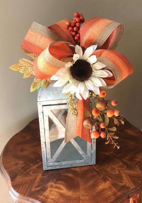 Thanksgiving Lantern, Multi Ribbon Bow, Lantern Flowers, Fall Lanterns, Fall Farmhouse Decor, Farmhouse Lantern, Halloween Lantern, Fall Lantern, Holiday Lanterns