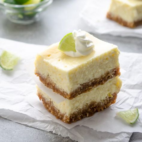 Key Lime Cheesecake Bars with Coconut Macadamia Crust - Flavor the Moments Lime Cheesecake Bars, Key Lime Cheesecake Bars, Bars With Coconut, Apple Squares, Cookout Desserts, Key Lime Bars, Key Lime Recipes, Key Lime Pie Bars, Key Lime Pie Easy