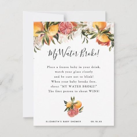 My Water Broke | Baby Shower Game for $2.74 - Baby Shower Invitations Water Broke Baby Shower Game, Bunny Baby Shower Invites, Citrus Baby, Baby Shower Party Invitations, Baby Shower Game Cards, Bunny Baby Shower, Late Night Diapers, Shower Party Ideas, Baby Shower Diapers