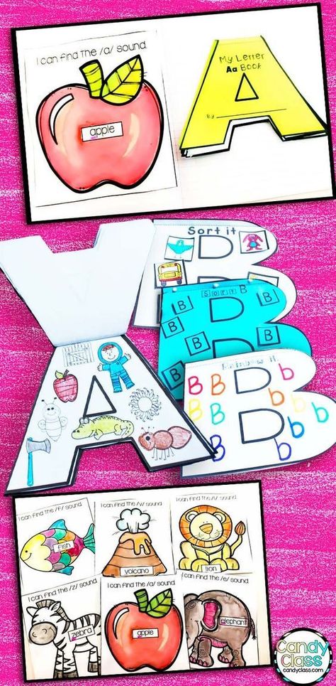 What a fun way to teach the alphabet! These alphabet shaped books turn letter recognition, handwriting, and beginning sound activities into arts and crafts! This flip book can be used in an interactive notebook or stand solo! Includes find the letter printable too! No prep too! Find lots of other ideas for teaching the alphabet at this post too! Beginning Sound Activities, Sound Activities, Teach The Alphabet, Letter Learning, Alphabet Books, Preschool Alphabet, Abc Activities, Beginning Sound, Preschool Literacy