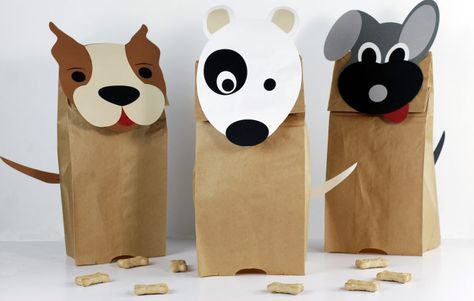 Adorable paper lunch bag doggie puppets Bag Puppet, Puppet Ideas, How To Make A Paper Bag, Paper Bag Crafts, Paper Lunch Bags, Paper Bag Puppets, Puppets Diy, Animal Templates, Paper Lunch