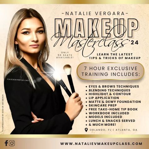 Makeup Training Flyer, Makeup Masterclass Poster, Makeup Masterclass Event, Masterclass Flyer Design, Makeup Class Poster Design, Frosty Pink Lipstick, Makeup Seminar, Learning Makeup, Marble Makeup