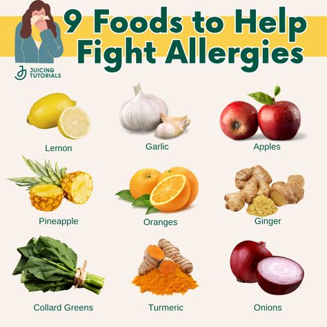 🌼🌿 Ready to conquer spring allergies? 🤧 Here are 9 powerful foods to help you fight allergies! 🍋🍏🍍🍊 Lemon 🍋: Packed with vitamin C, lemon boosts your immune system and reduces inflammation to combat allergies. Ginger 🌿: This spicy root has anti-inflammatory properties that can help ease allergy symptoms like sneezing and congestion. Apple 🍏: ... Seasonal Allergy Relief, Simply Juice, Natural Antihistamine, Natural Asthma Remedies, Spring Allergies, Asthma Remedies, Natural Remedies For Allergies, Vegetable Benefits, Allergy Remedies