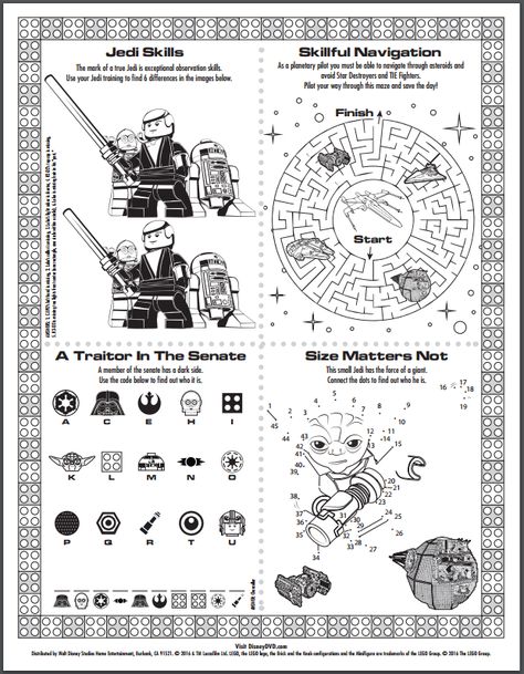 Star Wars Printables Coloring Activities Star Wars Activity Sheets, Star Wars Activity, Star Wars Activities, Lego Star Wars Party, Star Wars Printables, Star Wars Classroom, Star Wars Crafts, Free Lego, Coloring Activities