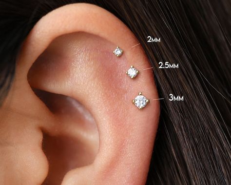 Tragus Stud, Custom Initial Necklace, Labret Studs, Flat Back Earrings, Studded Flats, Piercing Ideas, Diamond Simulant, Vermeil Jewelry, Push Pin