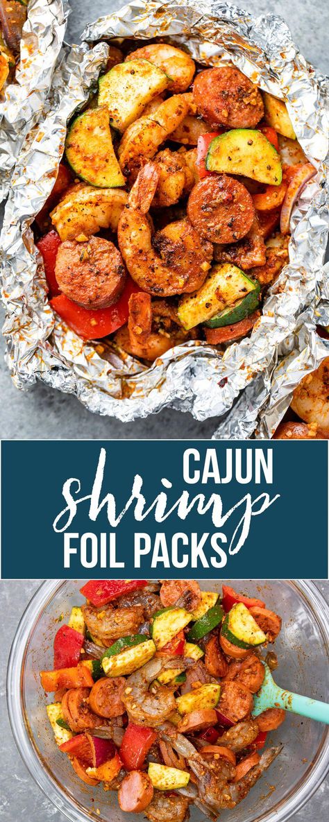 Cajun Shrimp Foil Packs | Gimme Delicious Cajun Shrimp And Sausage, Foil Meals, Cookout Recipes, Shrimp And Sausage, Cajun Sausage, Foil Dinners, Foil Packs, Shrimp Sausage, Foil Packet Meals