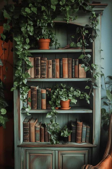 rustic bookshelf Bookshelf Living Room Ideas, Old Books Decor, Wall Bed Office, Small Home Library Ideas, Book Room Ideas, Italian Villa Interior, Bookshelves Aesthetic, Rustic Bookshelves, Small Home Library