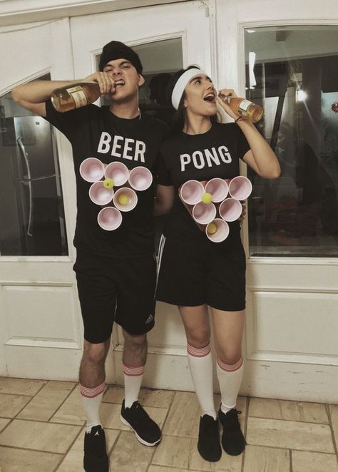 100+ DIY Couple Costume Ideas That Will Make You the Life of the Party - Hike n Dip Beer Pong Halloween Costume, Halloween Partner Costumes, Halloween Costumes Duo Couple, Iconic Halloween Costumes Duo, Iconic Duo Costumes Couples, Beer Pong Costume, Beer Halloween Costumes, Partner Costumes, Partner Halloween Costumes