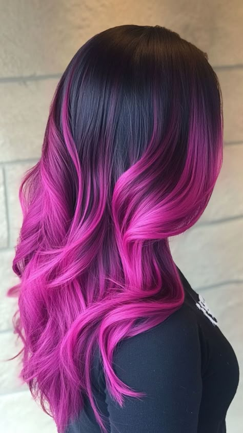 Underhair Color, Pink Underneath Hair, Raspberry Hair Color, Fuschia Hair, Balayage Inspiration, Raspberry Hair, Highlights Subtle, Pink Balayage, Pink Hair Ideas