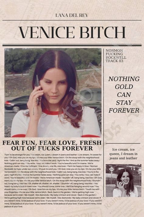 @artprintsbylydia Lana Del Rey Newspaper, Posters Newspaper, Lana Quotes, Rey Art, Lana Del Rey Art, Newspaper Poster, Nothing Gold Can Stay, Lana Del Rey Lyrics, Pretty Wallpapers Tumblr