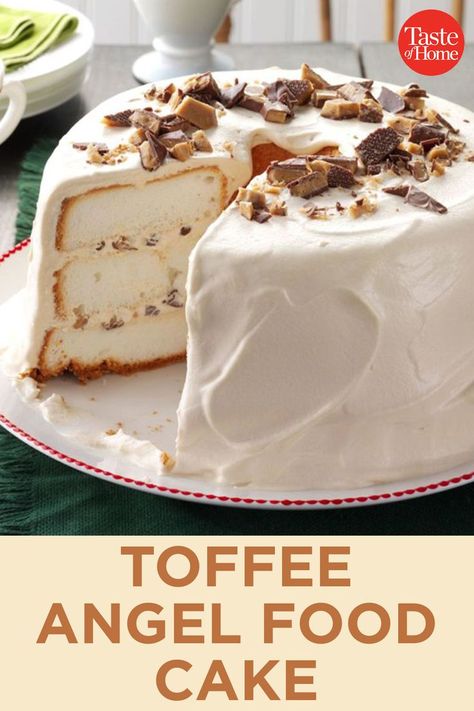 Holiday Angel Food Cake, Heath Bar Angel Food Cake, Fall Angel Food Cake, Angel Cake Recipes, Fall Angel Food Cake Recipes, Things To Do With Angel Food Cake, Angel Food Ice Cream Cake, Angel Food Birthday Cake Ideas, Angel Food Cake Decorating Ideas