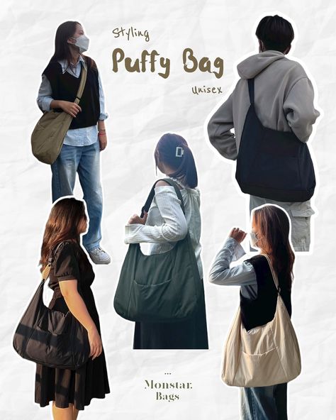 Unisex Puffy Tote ｡𖦹°‧ spacious and functional for daily use ｡𖦹°‧ 📌 pre-order ▸ price: $10.90 🌟Order cannot cancel! #monstar_bags #totebag #totebagaesthetic #bag #puffybag Puffy Bag Outfit, Puffy Bag, Big Purse, Cloth Bags, Pre Order, Flash, Cute Outfits, Tote Bag, Quick Saves