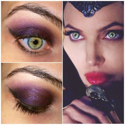 Maleficent Hair Down, Maleficent Makeup Look, Malificiant Halloween Costume, Malifisenta Makeup, Maleficent Makeup Diy, Maleficent Inspired Makeup, Maleficent Costume Ideas, Maleficent Costume Makeup, Malificent Eye Makeup