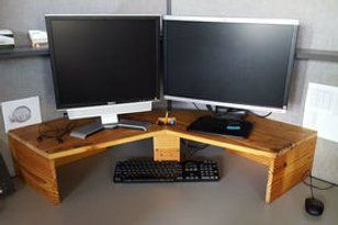 Monitor Stand Diy, Computer Desk Organization, Awkward Corner, Computer Monitor Stand, Desk Redo, Computer Riser, Diy Computer Desk, Cheap Office Furniture, Desk Riser