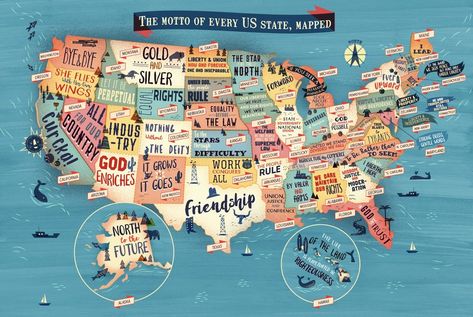 This map shows the official motto of every US state Maps Aesthetic, Us State Map, America Map, United States Map, Usa Map, U.s. States, State Of Florida, In God We Trust, State Map