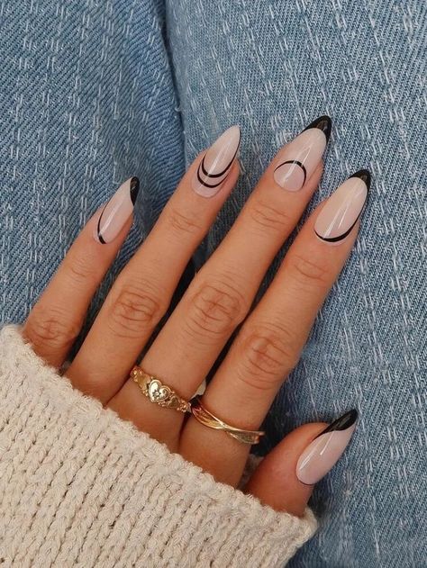 Basic Manicure, Black French Tip Nails, Black French Tip, Witch Nails, Nail Art Diy Easy, Long Almond, Witchy Nails, Love Dark, January Nails