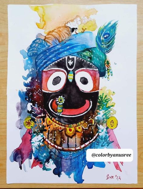 This photo is about Lord Jagannath face watercolour painting of Puri, Odisha Jagannath Watercolor Painting, Rath Yatra Painting, Lord Jagannath Paintings, Lord Jagannath Drawing, Jagannath Drawing, Jagannath Lord, Jagannath Painting, God Drawings, Jay Jagannath