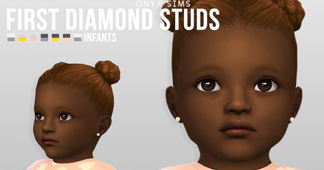 Some more new earrings for the babies. These diamond studs come in 6 swatches, varied by 3 metals and two stones. Available for al... Infant Earrings, Sims 4 Infant, Kids Studs, Sims 4 Challenges, Sims 4 Studio, Sims 4 Children, Sims 4 Game Mods, Sims 4 Toddler, Sims Four