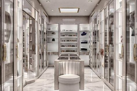 Luxury walk in closet design with sitting island tile floor Closet Flooring Ideas, Closet Flooring, Closet Island, Wardrobe Interior, Closet Shoe Storage, Walk In Closet Design, Simple Closet, Small Closets, Small Closet