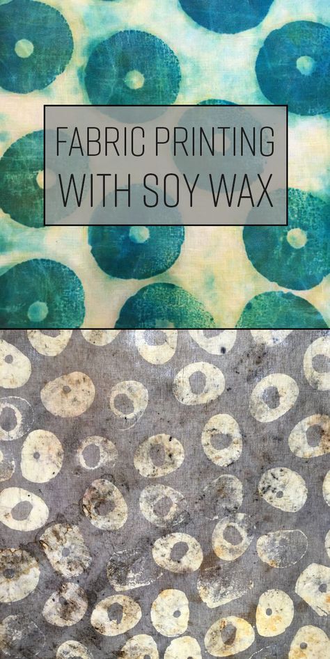 Using soy wax as a resist may be similar to using batik wax, except that soy wax is supposed to be a safer alternative. #FiberArts #FabricDyeing Diy Sugar Wax, Batik Diy, Sugar Wax Diy, Resist Printing, Fabric Dyeing Techniques, Dyeing Tutorials, Dyeing Fabric, Goo Goo Dolls, Wax Art