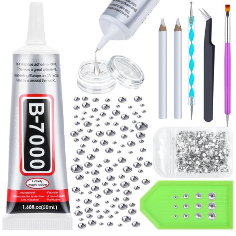 PRICES MAY VARY. [Package Include] This craft glue works well plus you get 50ML B-7000 glue, and lots of other goodies in this kit including a bag of assorted size flatback clear rhinestones, acrylic dotting pen tools, a dual-ended nail brush and dotting tool, a pair of craft tweezers, 2 white wax pencils, a 5-sided rhinestone tray, and a small plastic container for holding glue. This kit literally has everything you need to do nail art at home and it all fits into a quart-sized baggie. [Great G Craft Tweezers, Pen Tools, Rhinestone Designs Templates, Small Plastic Containers, Rhinestone Crafts, Nail Art At Home, Simple Gowns, Dotting Tool, Nail Brush