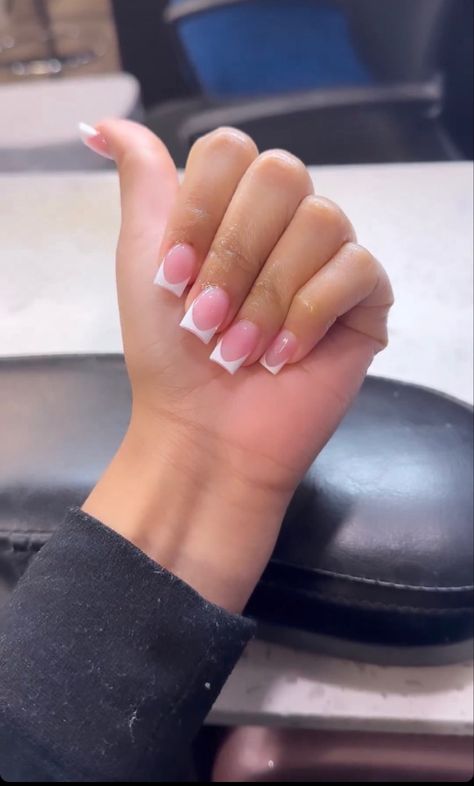 White French Tip With Cross Charm, French Acrylic Overlay, Acrylic White Tips, Overlay Nails, Winter Nails Acrylic, Acrylic Toe Nails, Classic Nails, Stiletto Nails Designs, Work Nails